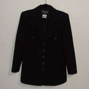 CHANEL Black Wool Jacket Blazer sz 42 Silk lined Authentic